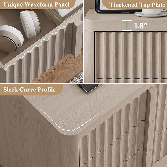 Fluted Dresser for Bedroom, 48" Tall 6 Drawer Dresser, Modern Chest of Drawers with Solid Wood Handle, Curved Profile Design, Wood Dressers Storage Organizer,Bedroom, Living Room, Hallway, White Alder
