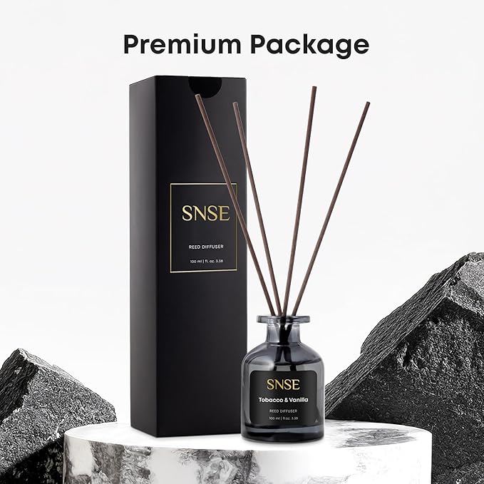 SNSE Tobaco & Vanilla Perfumed Reed Diffuser Set - Premium Reed Diffusers for Home with Diffuser Reeds, Luxurious Gift Aroma, Sophisticated Scent, Ideal for Relaxation, Elegant Home Fragrance