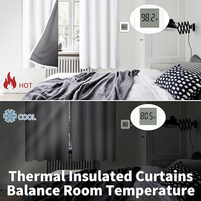 BGment Long White Blackout Curtains for Living Room 90 Inch Length 2 Panels Set, Full Room Darkening Thermal Insulated Rod Pocket Curtains with Black Liner, 46 Inch Wide, Pure White, 2 Panels
