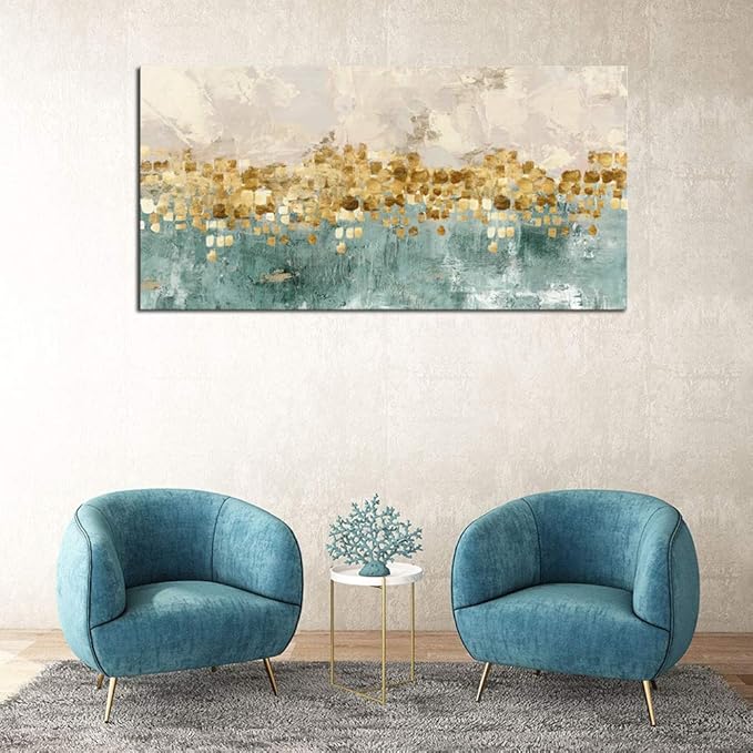 DZL Art A74662 Brown and Blue Abstract Painting Modern Decor Wall Art Tan Color Canvas Gray Painting Contemporary Decor Abstract Canvas Living Room Art Painting