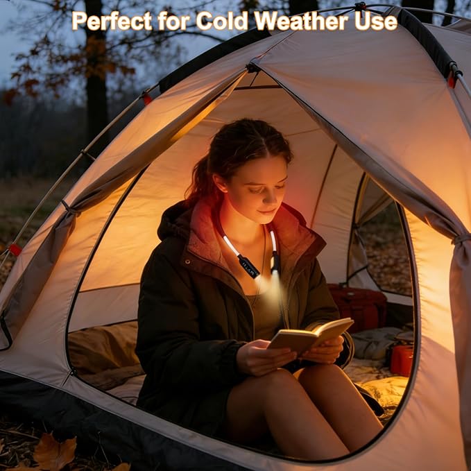 Neck Light with Neck Heating, 2000mAh Rechargeable Battery, Hands-Free Reading Light for Bed, Knitting,Camping and Book Lovers(Black)