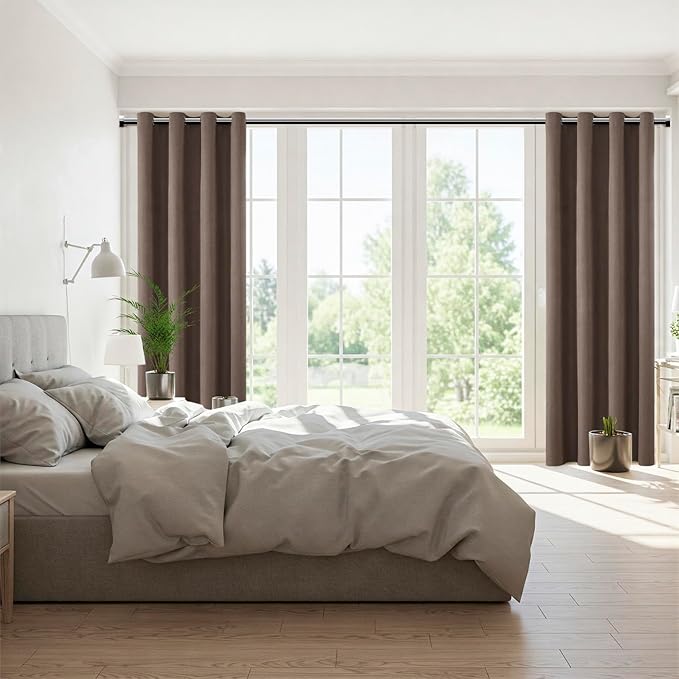 ChrisDowa 100% Blackout Brown Solid Curtains 108 Inches Long 2 Panels for Bedroom Living Room,Farmhouse Room Darkening Thermal Insulated Soundproof Grommet Top Window Treatment Drapes,52x108