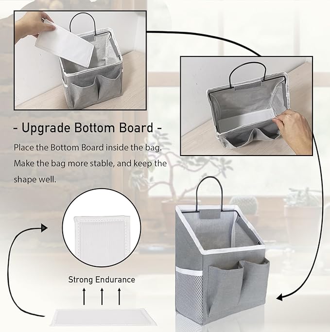 Kanrichu 2pcs Small Wall Hanging Baskets for Organizing, Wall Hanging Storage Bag as Over the Door Organizer, Wall File Organizer, Rv Storage and Organization. For Bedroom, Office, Camper (Gray)
