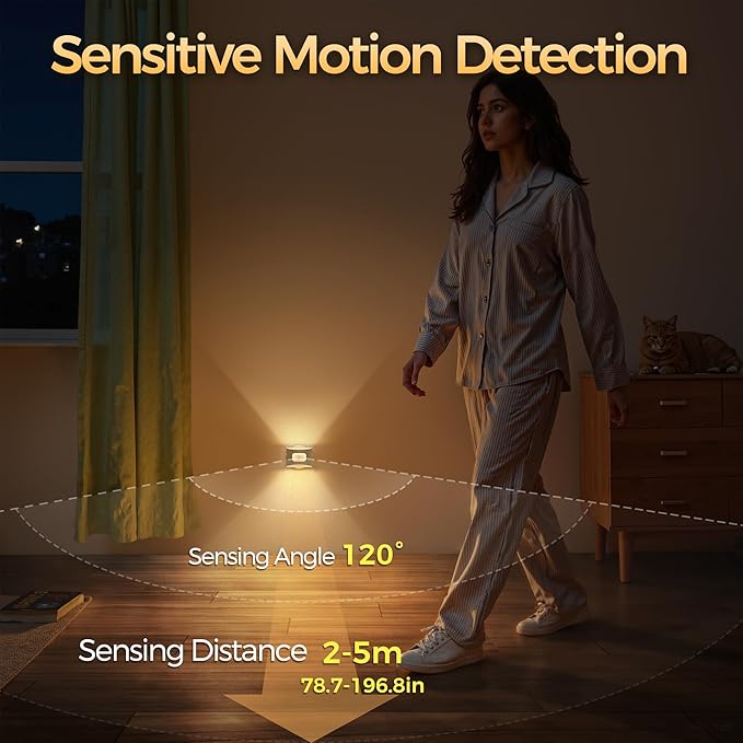 DORESshop Motion Sensor Night Light Indoor, Rechargeable Night Lights, Magnetic Stick-On Stair Lights 3000K Warm White, Battery Operated Lights for Hallway,Kitchen,Closet,Bedroom