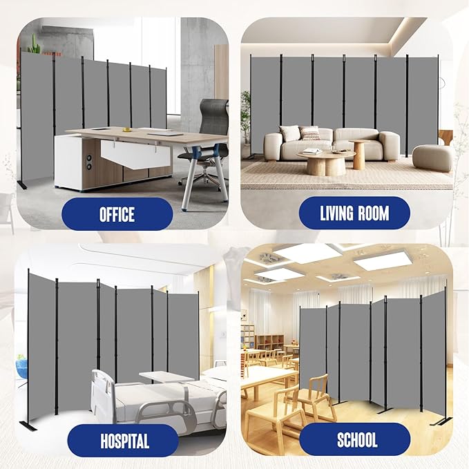 Room Divider and Folding Privacy Screens 6 Panel, 11 Ft Wide Room Partitions Dividers, Portable Room Divider Screen for Room Separtition, Folding Wall Dividers for Home, Office, Bedroom, Studio Grey
