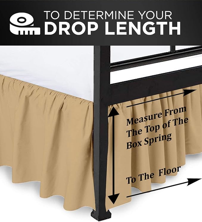 Ruffled Bed Skirt with Split Corners, Taupe, Queen 16 Inch Drop Bedskirt, Hotel Quality Brushed Microfiber Wrinkle Free Dust Ruffle Bed Skirt Queen Size