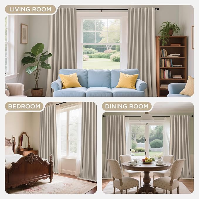 Joydeco Light Beige 100% Blackout Curtains 102 Inch 2 Panels, Luxury Thermal Light Beige Velvet Curtains for Bedroom Living Room, Soundproof Blackout Window Drapes, Rod Pocket & Back Tab (52W x 102L)