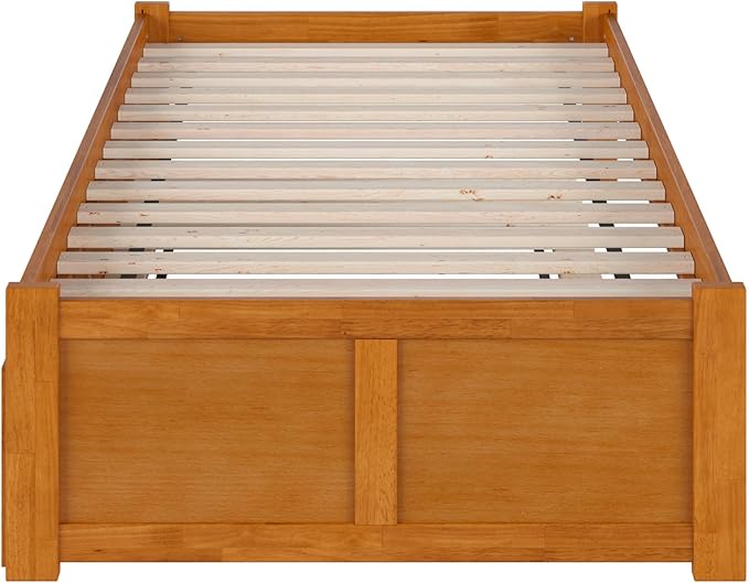 AFI Concord Twin Solid Wood Platform Bed with Footboard & Twin Trundle in Light Toffee