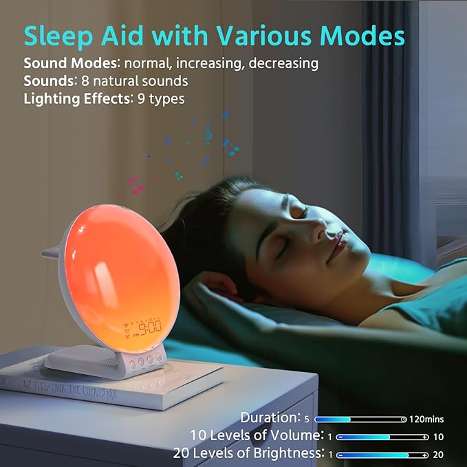MOMILLA Sunrise Alarm Clock, 3 in 1 Wireless Charging Station, Smart App Control White Noise Sound Machine, Wake up Light, Sunset Night Light Alarm Clocks for Heavy Sleepers Kids