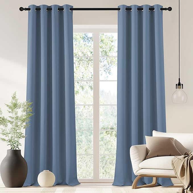 NICETOWN Blackout Drapery Curtain Panel 90 inches Long - Window Treatment Thermal Insulated Grommet Blackout Curtain/Drape for Bedroom Living Room (Stone Blue, 1 Panel, 46 by 90 inches)