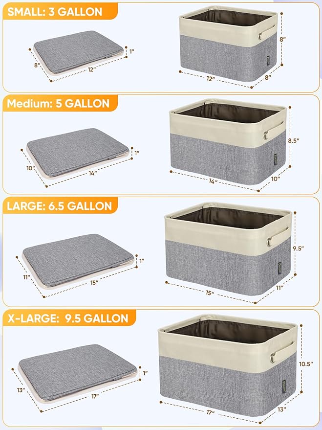 BALEINE 4 Pack Fabric Storage Bins for Shelves, Linen Storage Baskets for Organizing, Decorative Closet Bins for Clothes, Home (Grey, 12"x8"x8")