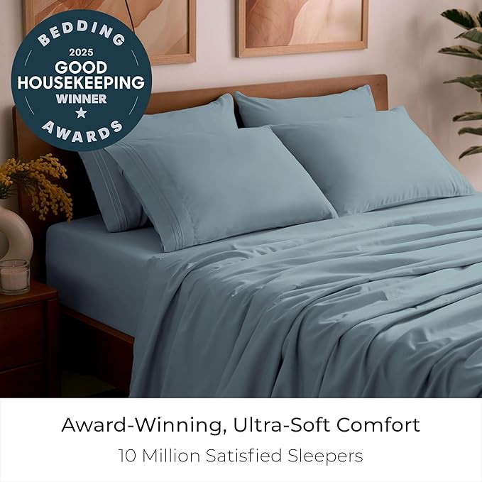 Mellanni King Sheet Set - 6-Piece Iconic Collection Bedding, (Including 4 Pillowcases), 21-Inch Extra Deep Pocket, Easy Care, Ultra Soft, Cooling Sheets, Brushed Microfiber - Spa Blue