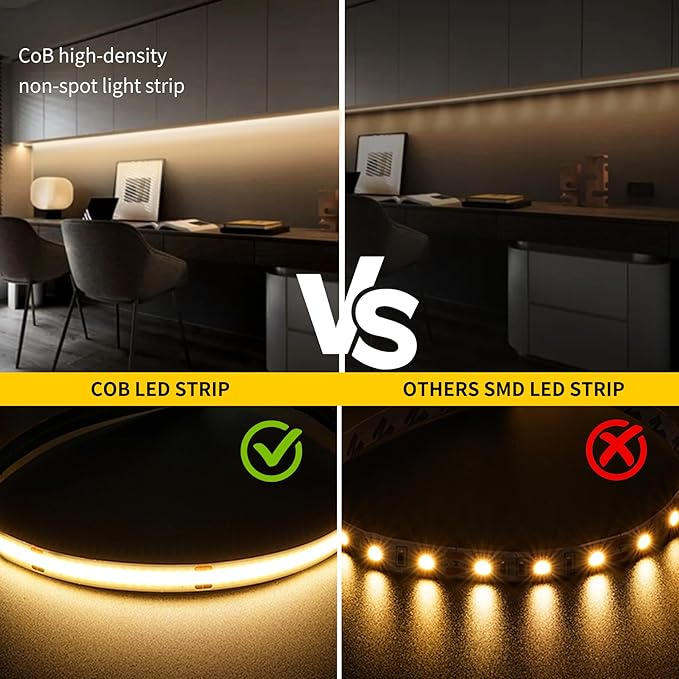 COB LED Strip Lights Warm White,24V Dimmable led Light Strip KIT with Remote and app Control,2700K 25FT/7.5m 8mm Wide Ra>90 Cuttable Flexible Strip Lights for Bedroom,Wardrobe,Cabinet
