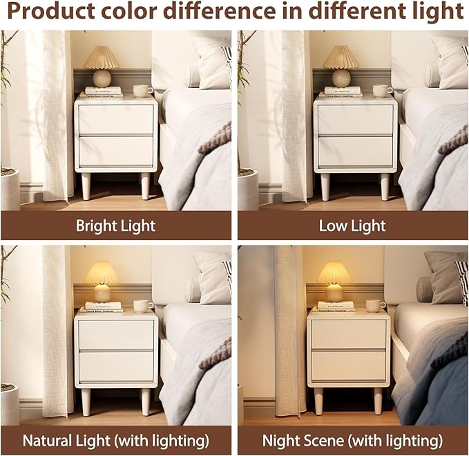 Solid Wood Nightstand White Night Stand with Drawers Mid Century Modern Nightstand with Storage,Wood Night Stand,Small Bedside Table for Bedroom,Living Room,Office,White Bedside Table