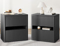 Dripex Fluted Nightstand with 2 Drawers, Large Wide Wood Night Stand Bedside Tables for Bedroom, Mid-Century Modern Storage Bed Side Table, End Tables for Living Room Sofa Couch, Black, Set of 2