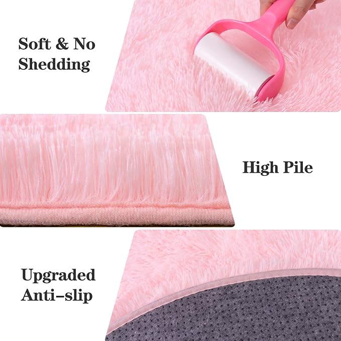 Round Pink Rug for Bedroom, 6 ft Circle Area Rugs for Living Room, Soft Fluffy Shag Carpet for Girls Teen Nursery Room Dorm Home Decor Aesthetic