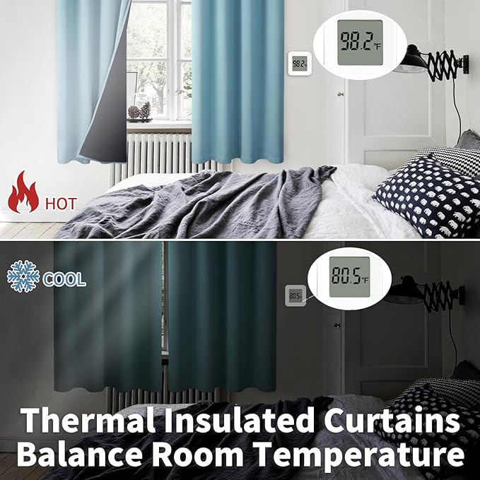 BGment Thermal Insulated 100% Blackout Curtains for Bedroom with Black Liner, Double Layer Full Room Darkening Noise Reducing Grommet Curtain (52 x 84 Inch, Greyish Blue, 2 Panels)