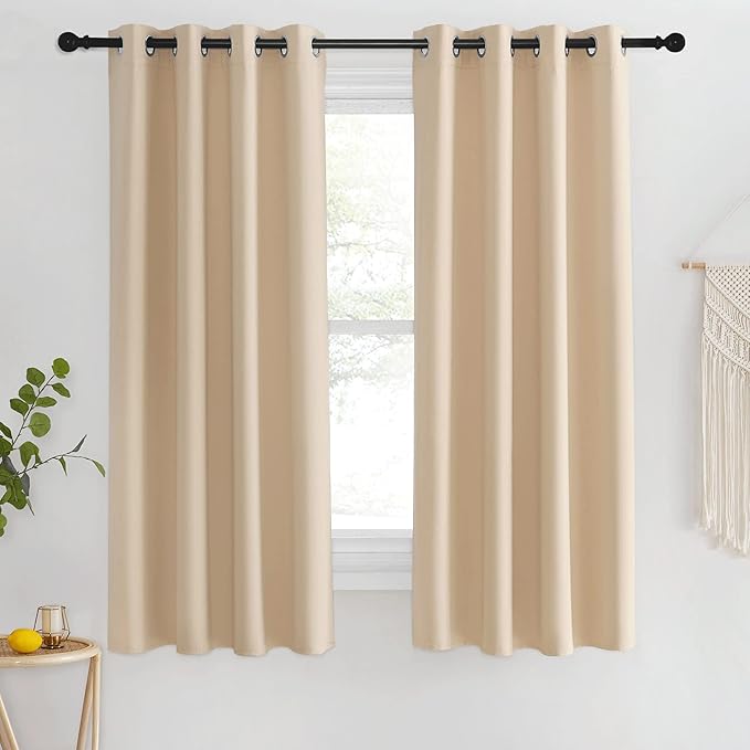 NICETOWN Blackout Living Room Curtain 63 inches Long - Window Treatment Thermal Insulated Solid Grommet Vertical Drapes Sound Reducing for Bedroom (Biscotti Beige, 1 Panel, 46 by 63 Inch)