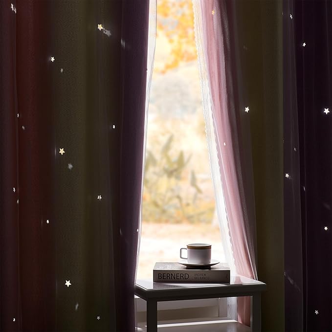 XiDi Curtains for Bedroom Decor, Rainbow Pink PurpleYellow34/96/1