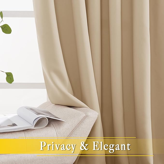 NICETOWN Sliding Door Curtain for Living Room, Blackout Patio Door Curtain & Drape Privacy Thermal Insulated Window Treatment for French, 1 Panel, Biscotti Beige, W80 x L144