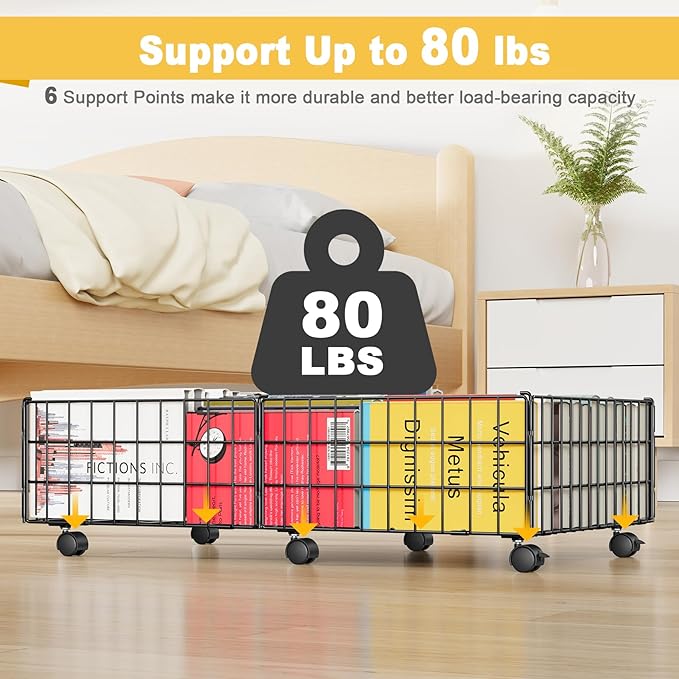 Mr IRONSTONE Under Bed Storage Containers with 6 Wheels | Upgraded Heavy-Duty Metal Frame Holds Up to 80LBS | Space-Saving Rolling Underbed Storage Organizer for Shoes, Clothes & Seasonal Items