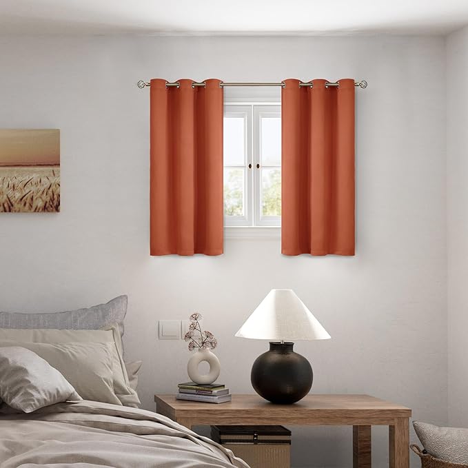 BGment Short 100% Blackout Curtains for Bedroom, Thermal Insulated Energy Efficiency Noise Reducing Grommet Curtains 54 Inch Length with Liner for Small Window 2 Panels Each 42 Inch Wide, Terracotta