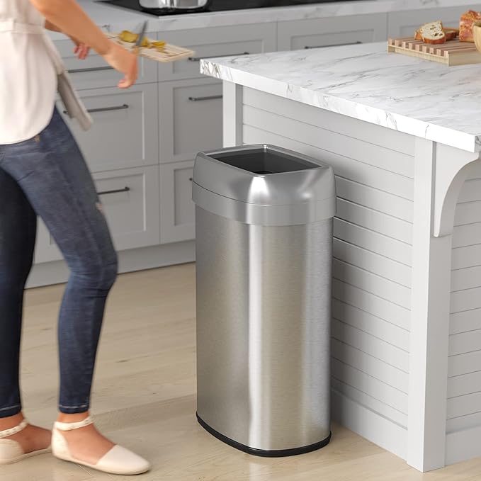 iTouchless 61 Liter / 16 Gallon Open Top Kitchen Trash Can & Recycle Bin with Double Odor Filters, Stainless Steel Commercial Grade Garbage Bin for Garage Home, Office, Restaurant, Restroom Store Dorm