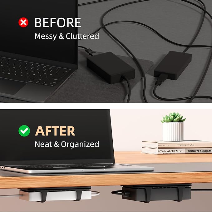 ELETIUO Universal Silicone Laptop Charger Holder,Under Desk Power Brick Mount Organizer for Charging Brick & Cables,Flexible Non-Slip Power Bricks Mount,Secure Supply Holder for Laptop Charger,Black