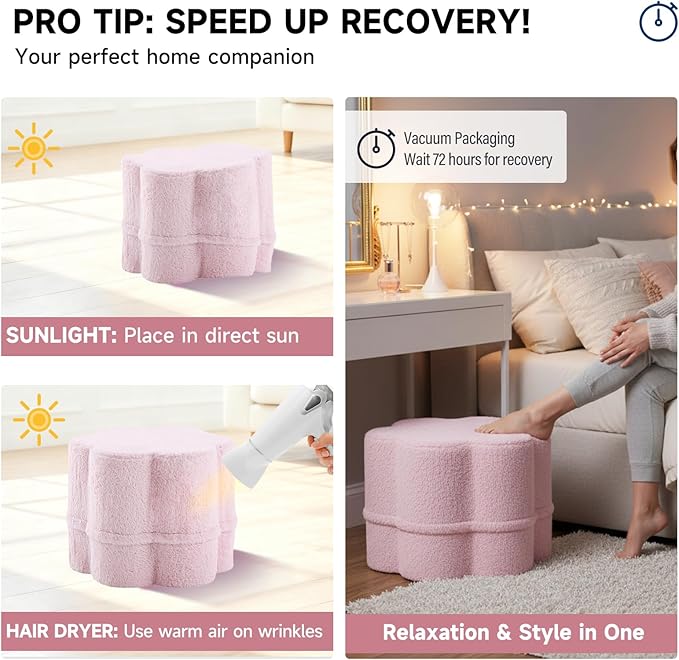 Tiita Floral Pouf Ottoman, Foot Stools Ottoman with Foam Chunk Filling, Puff Foot Rest for Couch, Living Room, Kids Room, Pink