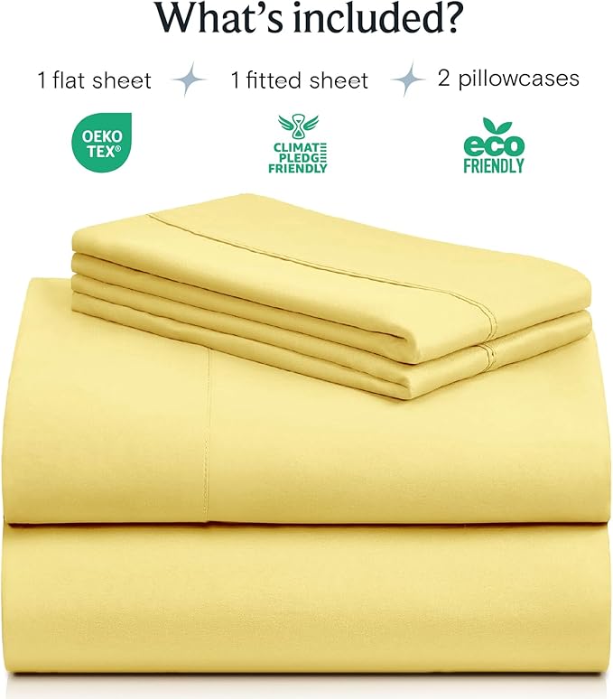 LuxClub 4 PC Sheet Set Bed Sheets Deep Pockets 16" Eco Friendly Wrinkle Free Cooling Machine Washable Hotel Bedding Silky Soft - Lemon King