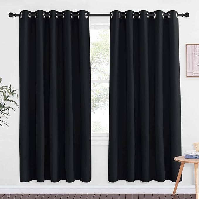 NICETOWN Blackout Curtain Drape for Night Shift - Light Reducing Thermal Insulated Solid Grommet Blackout Window Treatment for Living Room (1 Piece, W66 x L72, Black)