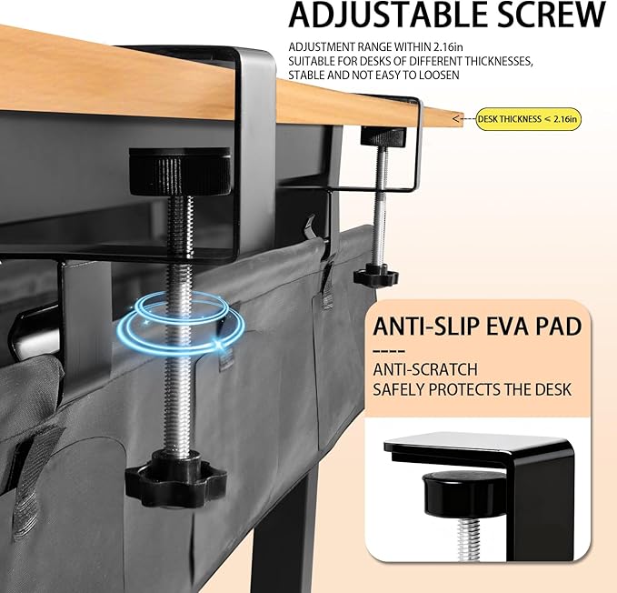 Under Desk Cable Management Tray, 36-inch No-Drill Standing Desk Cable Organizer, Fabric Tray for Power Strips, Adapters & Cables - Black