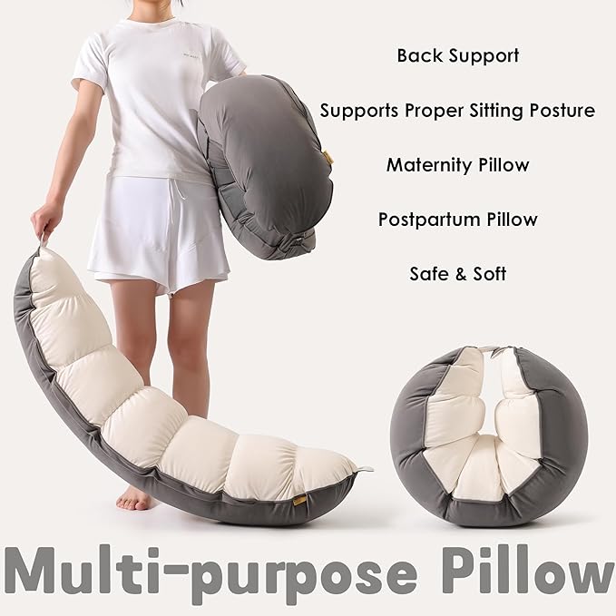 Peallow(Pat. Pend) – Long Round Body Pillow for Adults, Bolster Pillow for Sleeping, Soft and Supportive Pillow for Sleeping & Lumbar Support (Gray-White, 39")