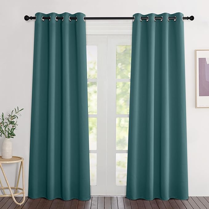 NICETOWN Blackout Sea Teal Curtains 84 inches Long, Grommet Room Darkening Thermal Insulated Sound Dampening Window Treatments for Bedroom/Home Office, 2 Panels, W46 x L84
