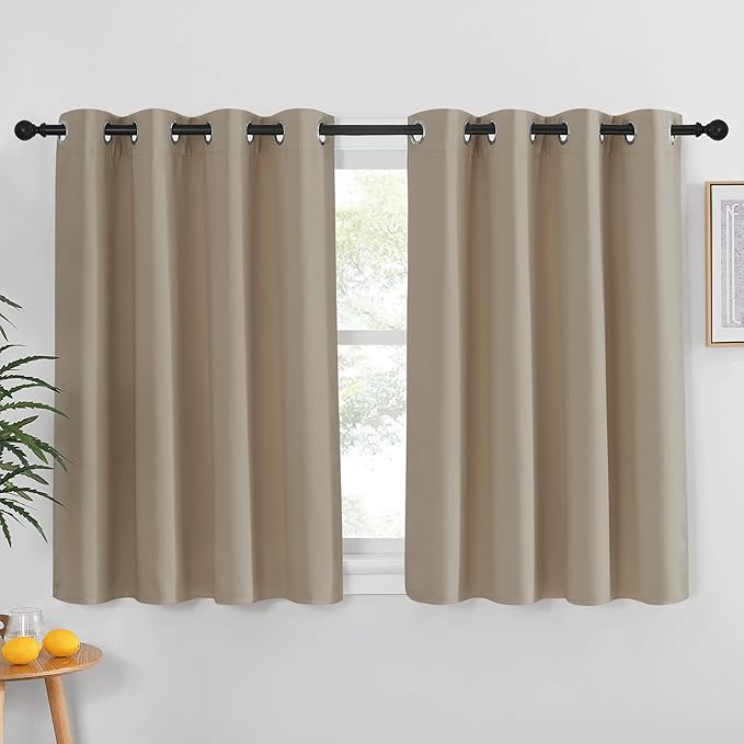 NICETOWN Kitchen Short Blackout Curtain and Drape - Thermal Insulated Solid Grommet Blackout Panel for Patio Bedroom Living Room (Single Panel, 52 inches by 45 inches, Taupe)