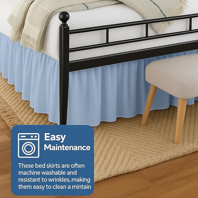 Ruffled Bed Skirt Split Corners with Platform, Tailored Fit Hotel Quality Wrinkle Free Ultra-Soft Microfiber Dust Ruffle, Upto 12 Inch Drop, Twin XL, Sky Blue
