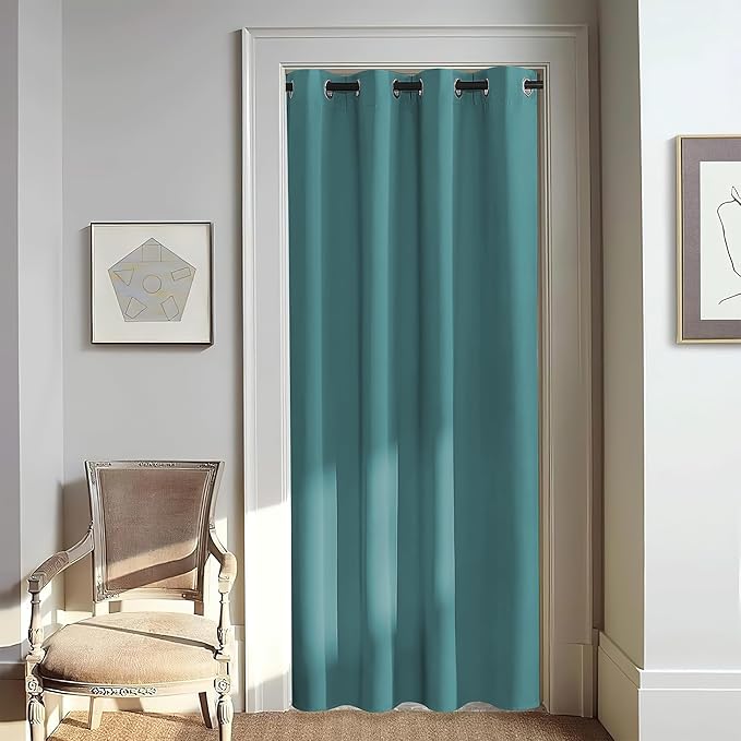 NICETOWN Door Curtain for Closet Doors 80 Inches Long 1 Panel, Blackout Doorway Curtain for Open Closet Bedroom, Room Divider Living Room for Privacy (Sea Teal, 1 Panel, 46W x 80L)
