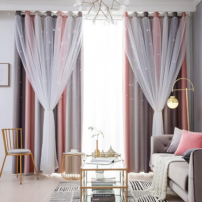 Star Kids Room Curtains, 63 Inch Length, 2 Panels, Light Blocking, Nursery & Girls Style