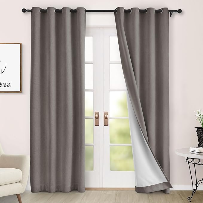 Macochico 52" Wx108 L 100% Blackout Curtains Extra Long Thermal Insulated Chenille Curtains for Living Room Bedroom Auditorium Home Theater Stone Grey Grommet Curtains with Tieback Classic 1 Panel