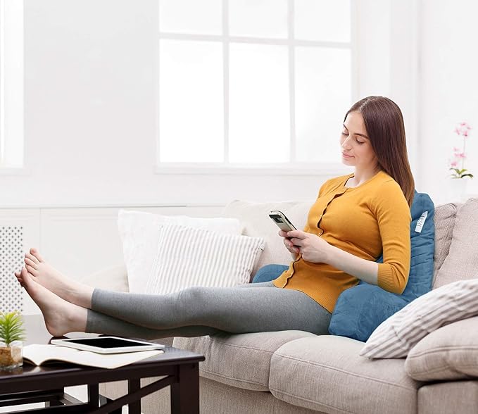 Nestl Reading Pillow with Shredded Memory Foam, Designed for Sitting Up in Bed and Couch, Back and Arms Adjustable Support for Adult & Teens Backrest Pillows for Reading, Washable Cover, Blue Heaven