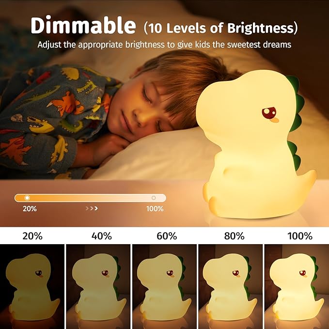 One Fire Dinosaurs Night-Lights 16 Colors+Remote LED Squishy Cute Lamp, Silicone Dimmable Nursery Night Light for Bedroom, Cute Light Up Dinosaur, Rechargeable Kawaii Lamp for Baby Nursery Boys Gifts