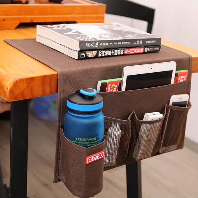 Zafit 5 Pockets Bedside Caddy, Bedside Storage Organizer for Water Bottles, Magazines, Phone, Glasses (5 Pockets-Coffee)