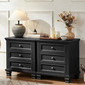 Farmhouse Nightstand Set of 2, Rustic Couch End Table with 3 Drawers & 4 Square Solid Wood Legs, Vintage Bed Side Table with Storage, Small Dresser for Bedroom, Living Room, Black