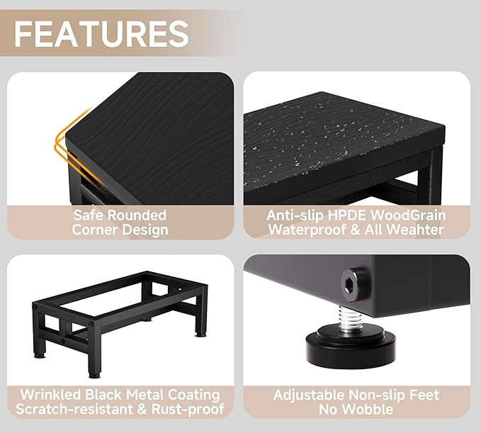 Y&M One Step Stool for Adults Kids, Adjustable Non-Slip Foot Stool with Sturdy Metal Frame, Bed Step for High Beds, Portable Step for Kitchen, Bathroom, Bedroom, Living Room – Black