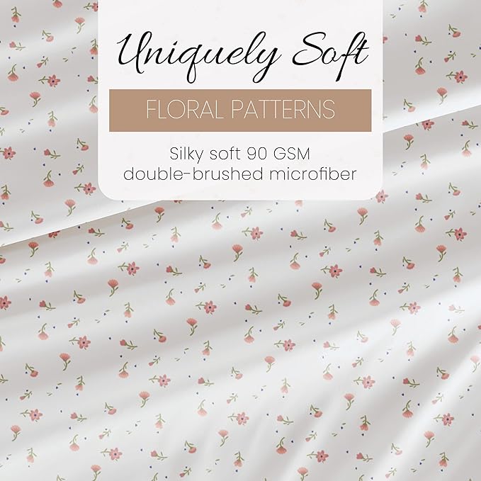 Linen Market Double-Brushed Patterned Microfiber California King Sheet Set 4 Piece – Oeko-TEX Certified Ultra Soft & Wrinkle-Free - 16" Deep Pocket Sheets Easy Care Cal-King Size - Soft Floral Pink
