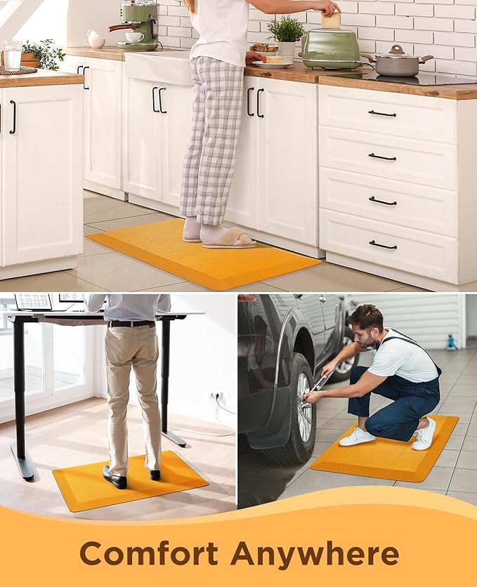 Ophanie Kitchen mats for Floor, 3/4 inch Thick, Kitchen Rugs, 20''x39'' Anti Fatigue Standing Cushioned Mat, Waterproof,Comfort Ergonomic mat for Office, Home, Sink,Orange Non-Slip Bottom