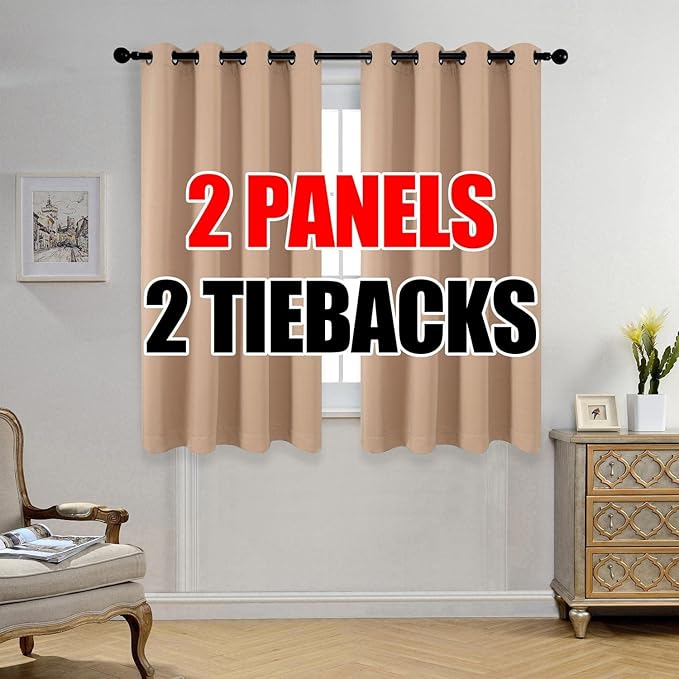 MIUCO Room Darkening Grommet Thermal Insulated Blackout Window Curtains Panels for Gilrs Room Window 1 Pair 52x63 Inch Taupe, Bonus 2 Tie Backs Included