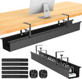 Large Under Desk Cable Management Tray, REFLYING 43.7" Cable Management Under Desk No Drill,Adjustable Clamp Cord Wire Organizer, Cord Hider for Standing Table, Wire Hider for Office,Home (Large)