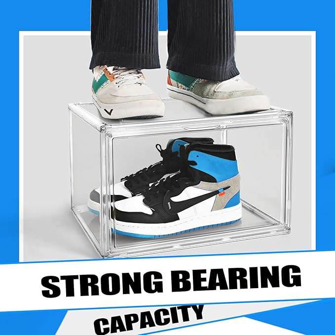10 Pack Large Acrylic Shoe Box, Size 13 Sneaker Display Case Clear Stackable Display Case with Magnetic Door Toy Hat Collectible Sneakerheads Storage Organizer Bins for Entryway, Closet, Underbed