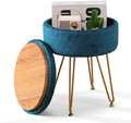 Cpintltr Velvet Storage Ottoman Round Footrest Stool Multifunctional Upholstered Ottoman Modern Accent Vanity Stools Tray Top Coffee Table Suitable for Living Room Bedroom